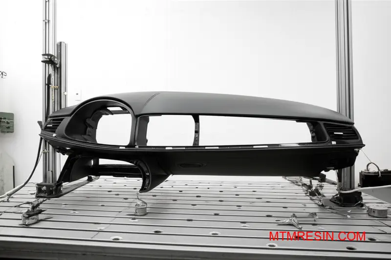 Boîtier de tableau de bord en polycarbonate ABS noir démontrant une stabilité dimensionnelle et un contrôle du gauchissement sur la table de mesure