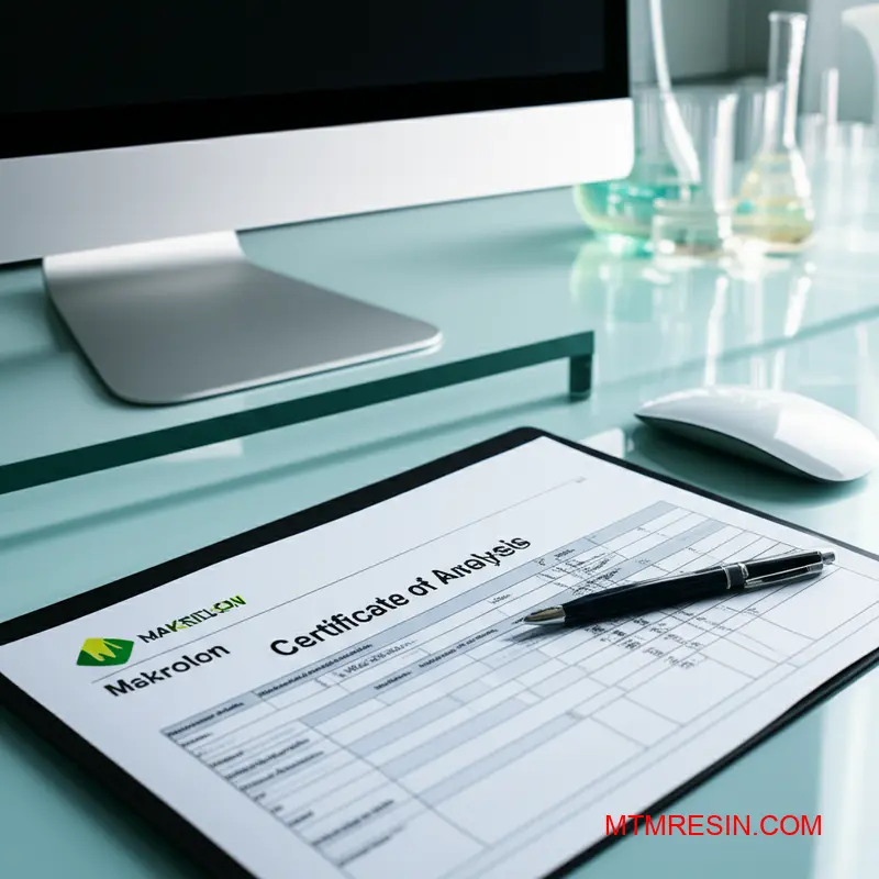 Professional Certificate of Analysis document verifying authentic polycarbonate resin specifications and quality control standards