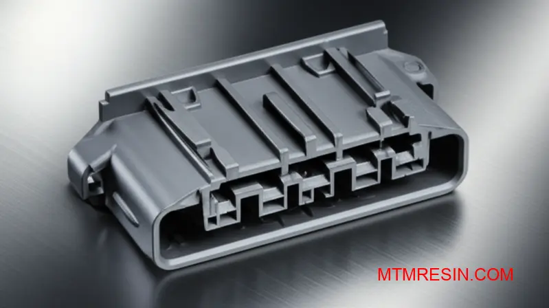 Close-up of a complex automotive part made from Stanyl, a superior glass-fiber reinforced polyamide plastic.
