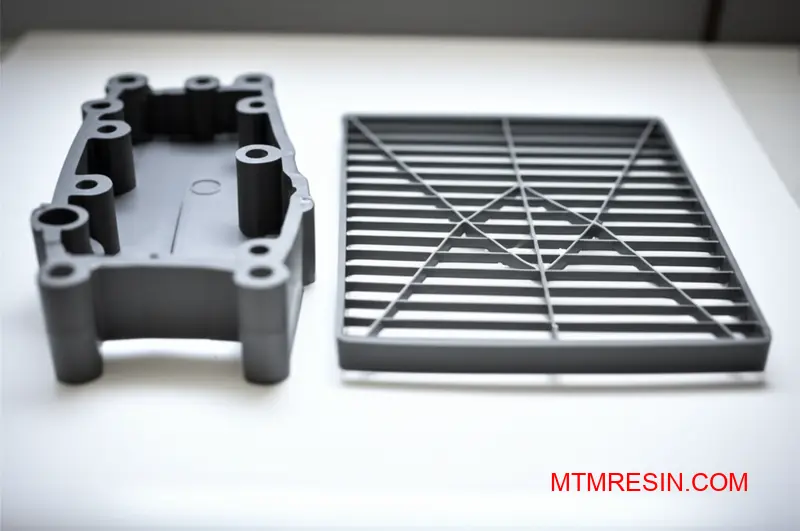 Un boîtier robuste et une grille complexe en ABS Toray présentant différentes propriétés.