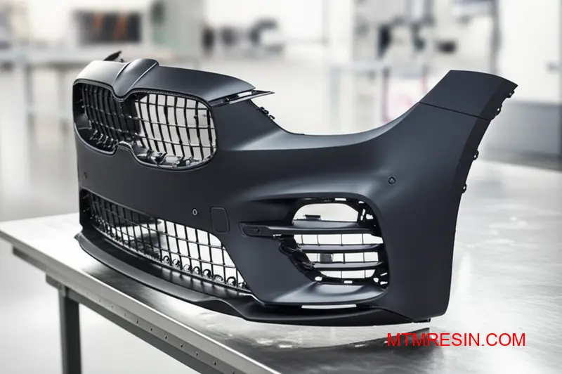 Automotive exterior bumper made from a tough polymer resin like BMU 133.