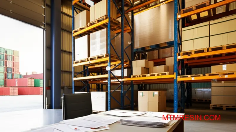 Professional warehouse showing Makrolon polycarbonate logistics with documentation for importing premium polymer materials from trusted suppliers