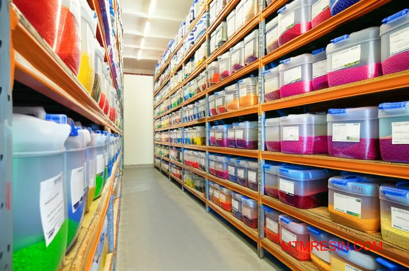 Professional plastic resin distributor warehouse with organized polymer pellet inventory for USA manufacturing suppliers