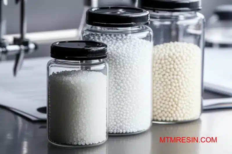 Professional laboratory setup showing polyamide resin pellets for performance validation testing and material comparison analysis